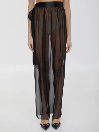 Dolce & Gabbana Belted Midi Chiffon Skirt In Black