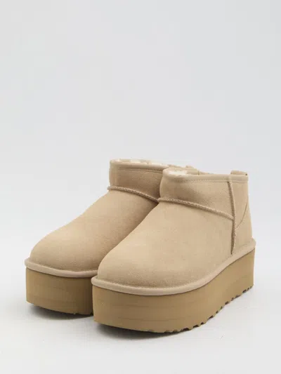 Ugg Classic Ultra Mini 1135092-san Platform Boots Women Sand Suede Comfort Ankle In Beige