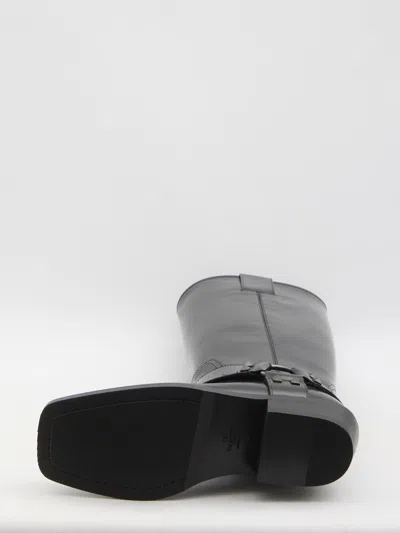 Valentino Rockstud Biker Knee-high Leather Boots In Black