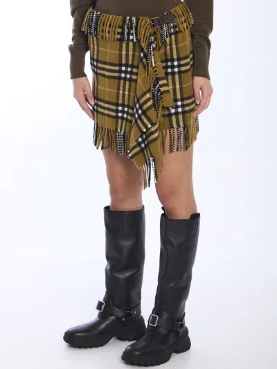 Burberry Women Wool And Cashmere Check Scarf Style Skirt In Brown