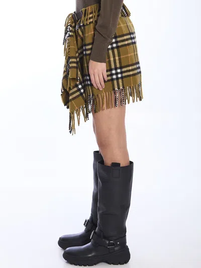 Burberry Women Wool And Cashmere Check Scarf Style Skirt In Brown