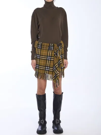 Burberry Women Wool And Cashmere Check Scarf Style Skirt In Brown