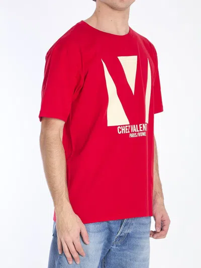 Valentino Crewneck Graphic Print T-shirt Logo In Red