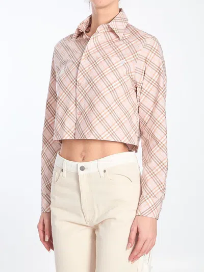 Burberry Vintage Check Cropped Buttoned Shirt In Beige