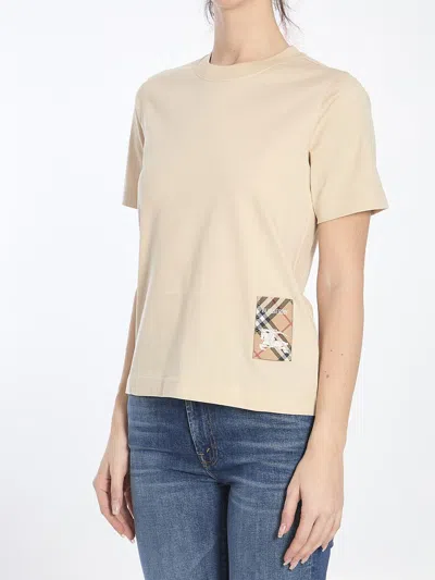 Burberry Beige T-shirt With Logo Application On The Front In Cotton Woman In Beige