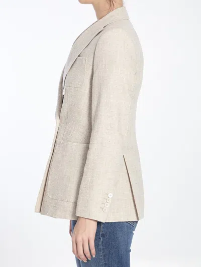 Max Mara Linen Blend Double-breasted Jacket With Chest Pocket In Beige