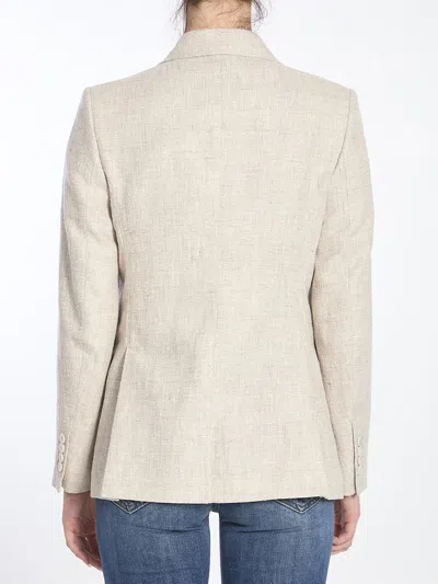Max Mara Linen Blend Double-breasted Jacket With Chest Pocket In Beige