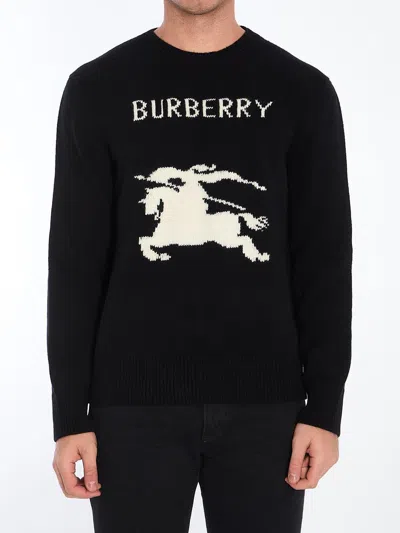 Burberry Cashmere Sweater With Bold Horse Graphic And Crew Neck In Black