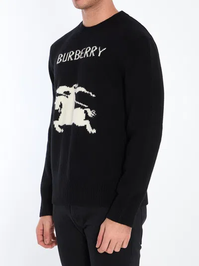 Burberry Cashmere Sweater With Bold Horse Graphic And Crew Neck In Black