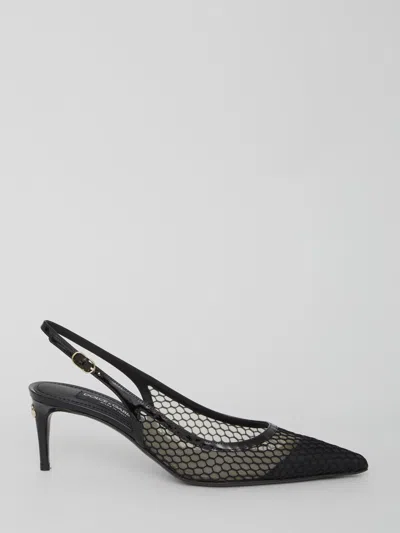 Dolce & Gabbana Vernice Patent Leather-trimmed Mesh Slingback Pumps In Black