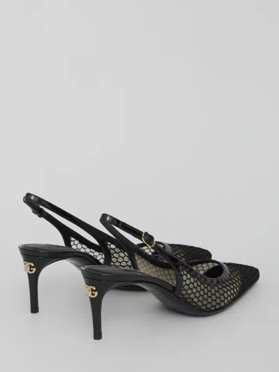 Dolce & Gabbana Vernice Patent Leather-trimmed Mesh Slingback Pumps In Black