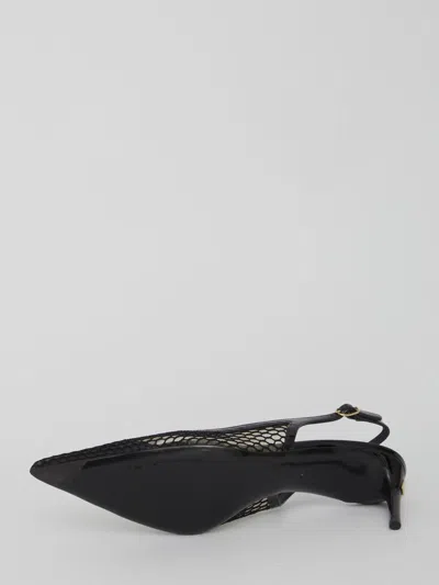 Dolce & Gabbana Vernice Patent Leather-trimmed Mesh Slingback Pumps In Black