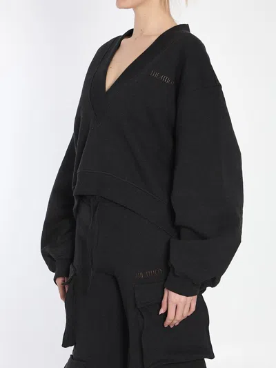 Attico Oversized Sweatshirt With Deep V Neck In Gradient In Black