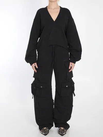 Attico Oversized Sweatshirt With Deep V Neck In Gradient In Black