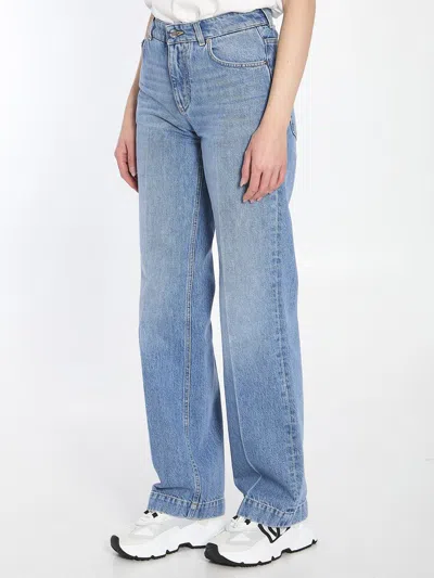 Dolce & Gabbana Blue Five Pocket Jeans With Metallic Logo Patch On The Back In Denim Woman In Blue