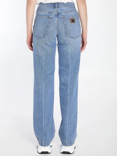 Dolce & Gabbana Blue Five Pocket Jeans With Metallic Logo Patch On The Back In Denim Woman In Blue