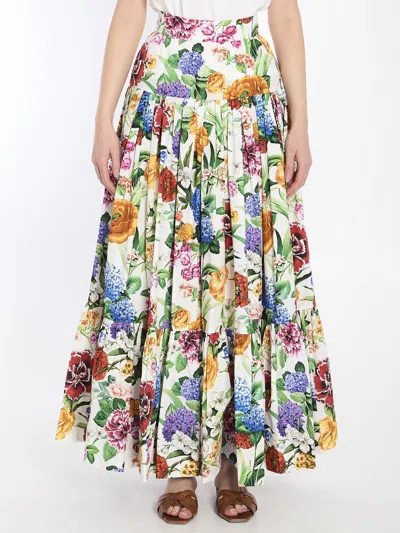 Dolce & Gabbana Multicolor Maxi Skirt With Logo Lettering Detail On The Front And All-over Floral Print In Cotton Wo In Multicolor