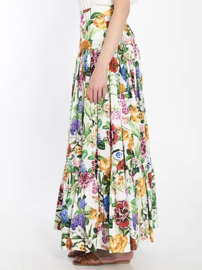 Dolce & Gabbana Multicolor Maxi Skirt With Logo Lettering Detail On The Front And All-over Floral Print In Cotton Wo In Multicolor