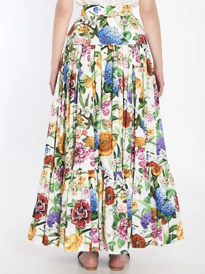 Dolce & Gabbana Multicolor Maxi Skirt With Logo Lettering Detail On The Front And All-over Floral Print In Cotton Wo In Multicolor