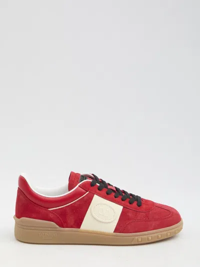 Valentino Garavani Upvillage Low Top Trainer In Split Leather And Calfskin Nappa Leather In Red