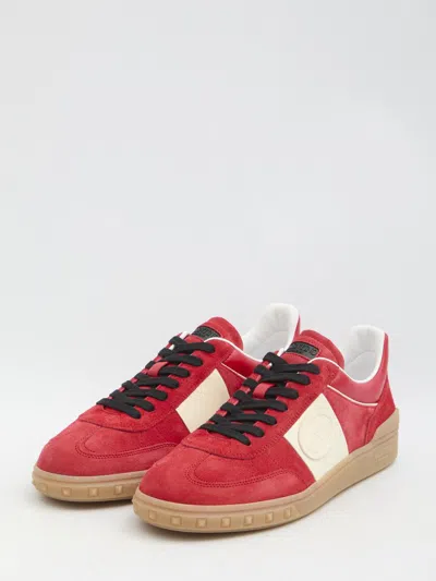 Valentino Garavani Upvillage Low Top Trainer In Split Leather And Calfskin Nappa Leather In Red