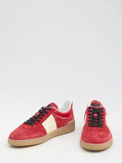 Valentino Garavani Upvillage Low Top Trainer In Split Leather And Calfskin Nappa Leather In Red