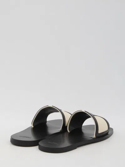 Valentino Butter White And Black Synthetic Slides With Wide Strap In Black