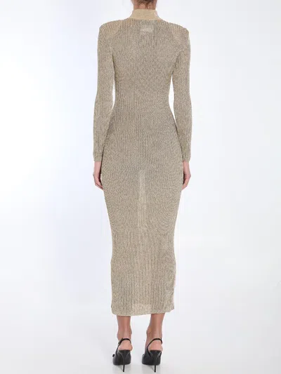 Self-portrait Ribbed Lurex Knit Turtleneck Maxi Dress In Gold