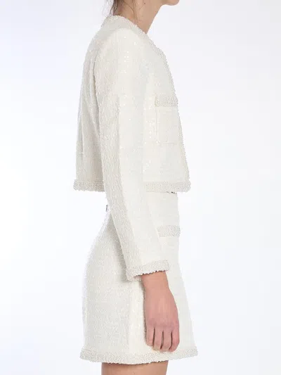 Shop Self-portrait Pearl Trim Jacket In Beige