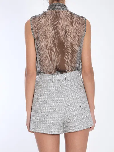 Dolce & Gabbana Pussy Bow Top With Fur Print In Grey