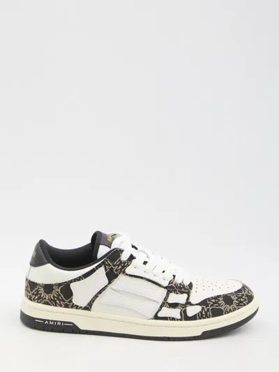 Amiri Quad Skel Panelled Leather Snekaers In Black