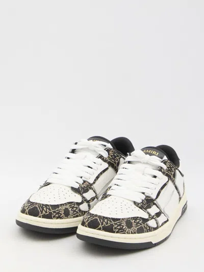 Amiri Quad Skel Panelled Leather Snekaers In Black