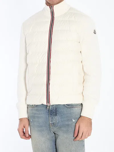 Shop Moncler Knit Down Jacket In Beige