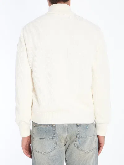 Shop Moncler Knit Down Jacket In Beige