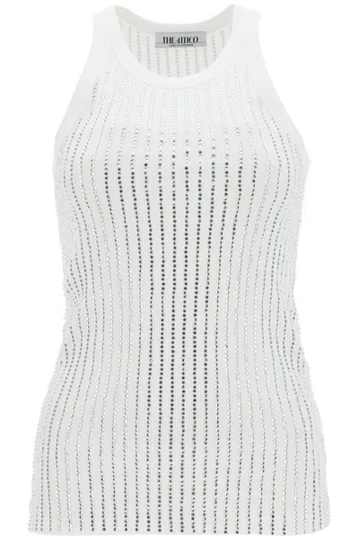 Attico Womens White Crystal-embellished Ribbed Cotton Tank Top In White