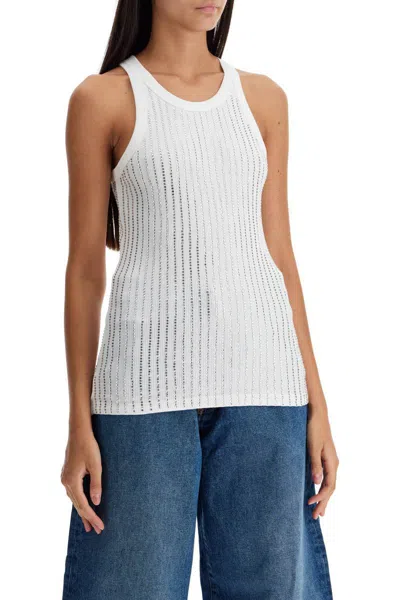 Attico Womens White Crystal-embellished Ribbed Cotton Tank Top In White