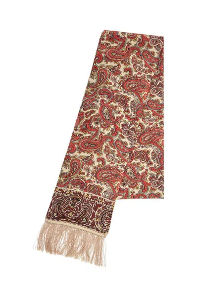 Valentino Garavani Yellow Orange Bordeaux Paisley Silk Bandeau Scarf 15x180 Cm Women In Yellow