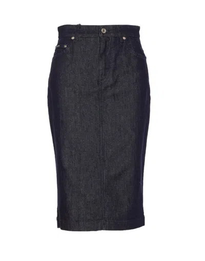 Dolce & Gabbana Denim Pencil Midi Skirt In Blue