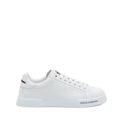 Dolce & Gabbana Leather Sneakers With Lateral Logo Patch In White