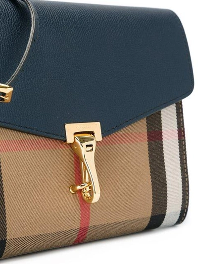 Shop Burberry Small Leather And House Check Crossbody Bag In Blue