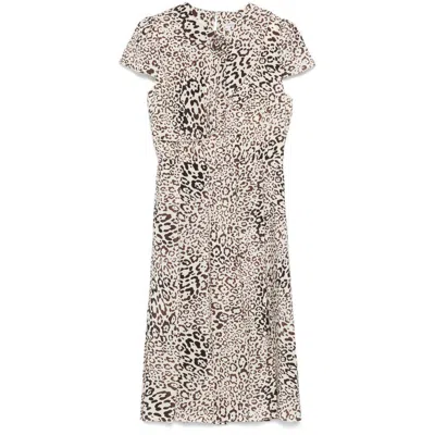Alessandra Rich Leopard-print Pleated Midi Dress In Brown