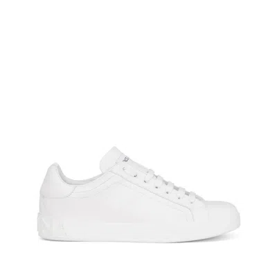 Dolce & Gabbana Portofino Calfskin White Sneakers In White