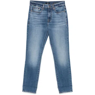 7 For All Mankind Light Wash Relaxed Skinny Jeans With Rolled Cuffs In Blue
