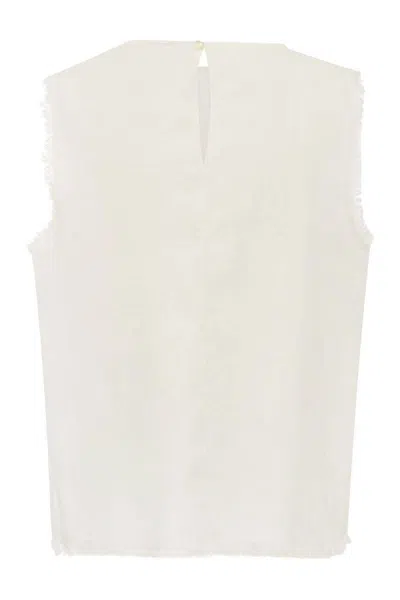 Antonelli Fringed Sleeveless Linen Top In White