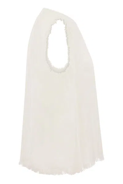 Antonelli Fringed Sleeveless Linen Top In White
