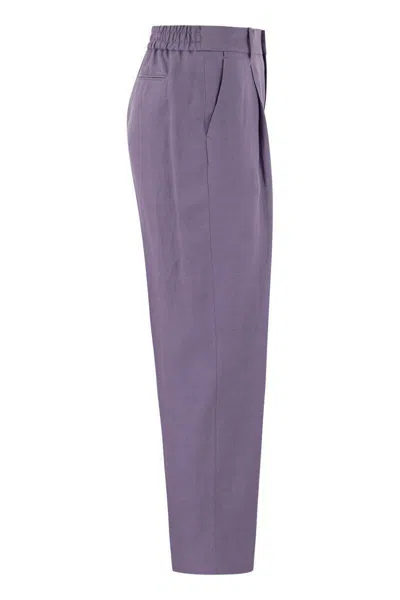 Shop Pt Torino Daisy - Viscose And Linen Trousers In Purple