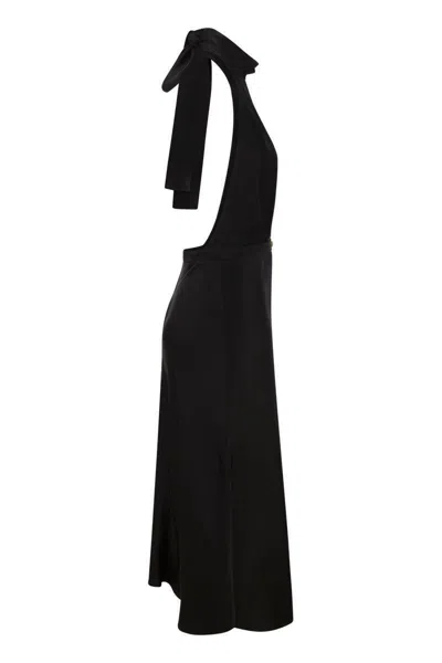 Elisabetta Franchi Women's Satin Midi Dress With Asymmetric Skirt In Black