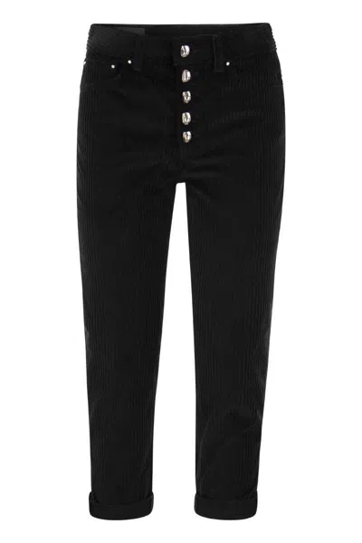 Shop Dondup Koons Loose-fitting Velvet Trousers In Black
