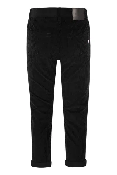 Dondup Koons Loose-fitting Velvet Trousers In Black