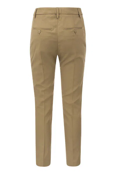 Dondup Carmen - Slim Gabardine Lyocell Trousers In Beige